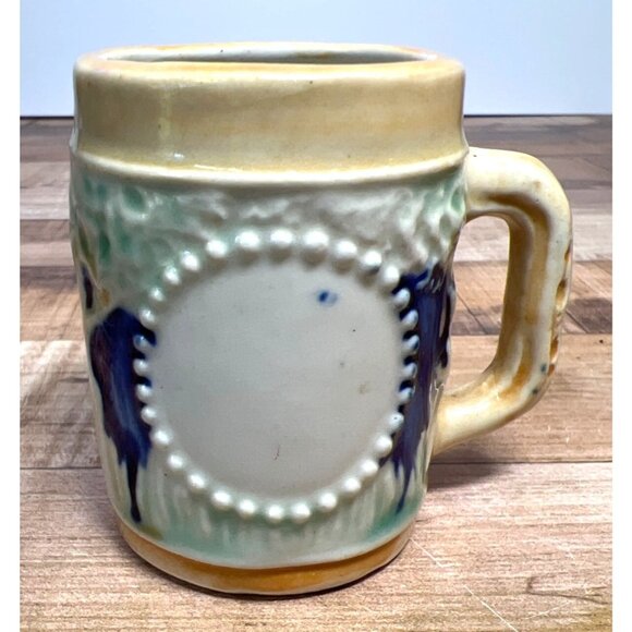 Vintage Ceramic Beer Stein With Embossed Design & Handle Miniature - Picture 2 of 4